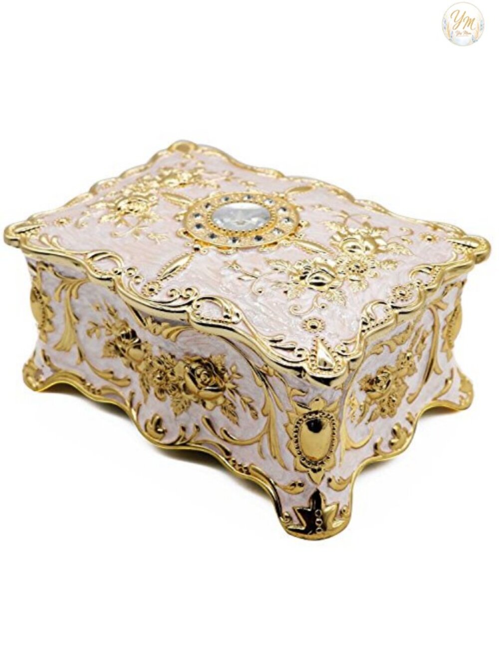 Vintage Rectangle Metal Alloy Jewelry Box Trinket Organizer Two-Layer Large